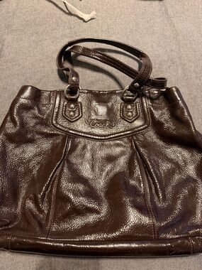 Coach Dark Brown Pebbled Leather Shoulder Bag